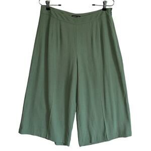 Eileen Fisher Sz 8 100%‎ Silk Wide Leg Cropped Pants lagenlook minimalist green